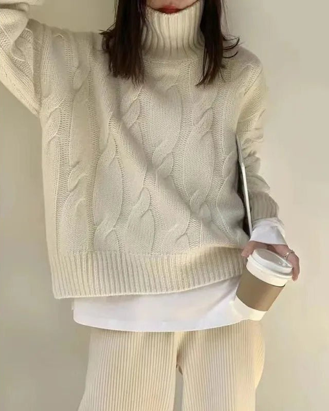 Criss-Cross High Neck Pure Wool Sweater