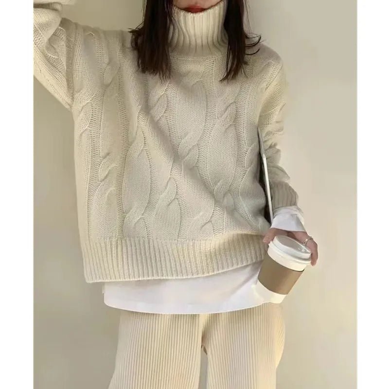 Criss-Cross High Neck Pure Wool Sweater