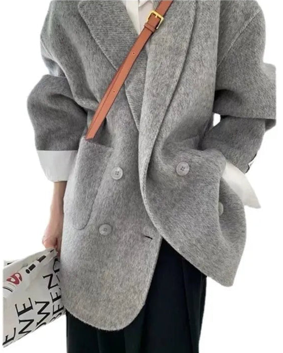 Double Breasted Oversized Short Wool Coat