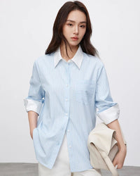 Striped Straight-Cut Long-Sleeved Shirt With Pockets