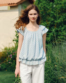 Sweet Polka Dot U-Neck Puff Short-Sleeved Top