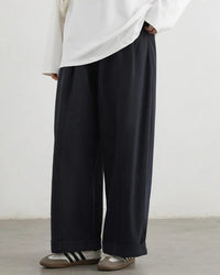 High-Waist Pleated Wide-Leg Casual Trousers