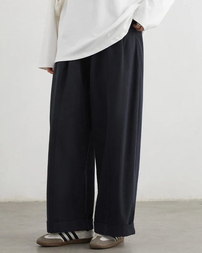 High-Waist Pleated Wide-Leg Casual Trousers