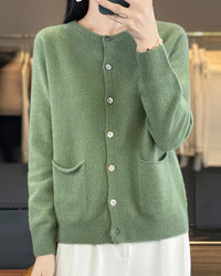 Cotton Blend Crew Neck Cardigan