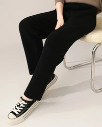 Merino Wool Solid High Waist Knit Pencil Trousers