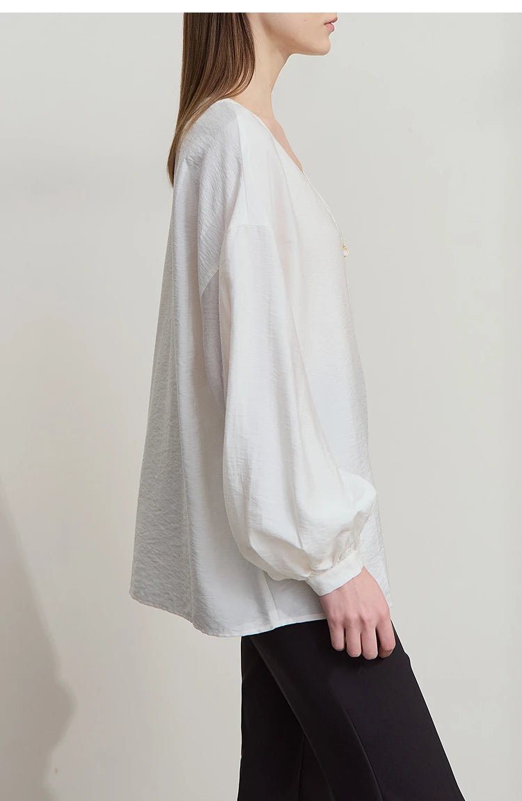 V-Neck Lyocell Loose Casual Blouse