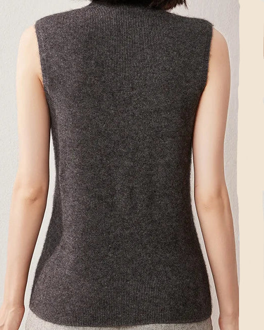 Cashmere Knitted Sleeveless Mock Neck Sweater