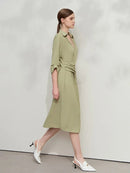 Lapel V-neck Slim Non-stretch A-Line Dress