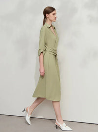 Lapel V-neck Slim Non-stretch A-Line Dress