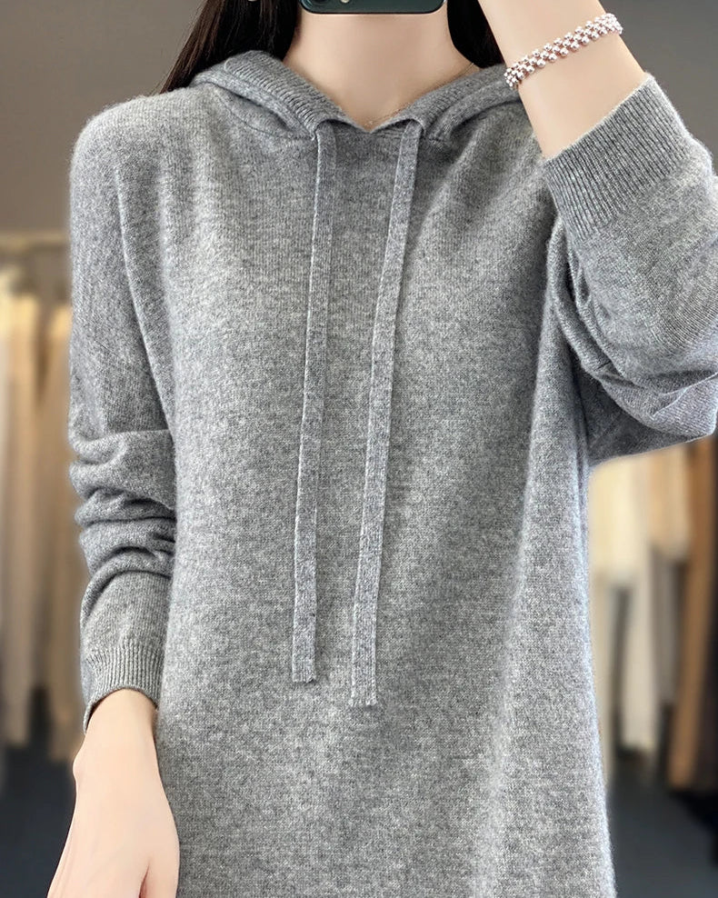 Drawstring Hooded Wool Dress