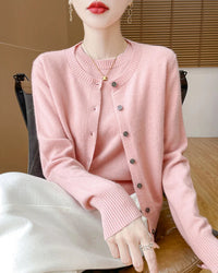 Wool Cardigan Crew Neck T-Shirt Two-Piece Sweater Set