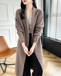 Loose-Fitting Long Wool Cardigan Sweater