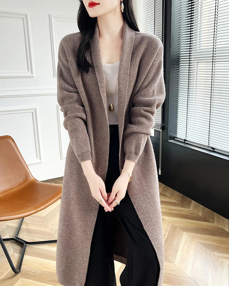 Loose-Fitting Long Wool Cardigan Sweater