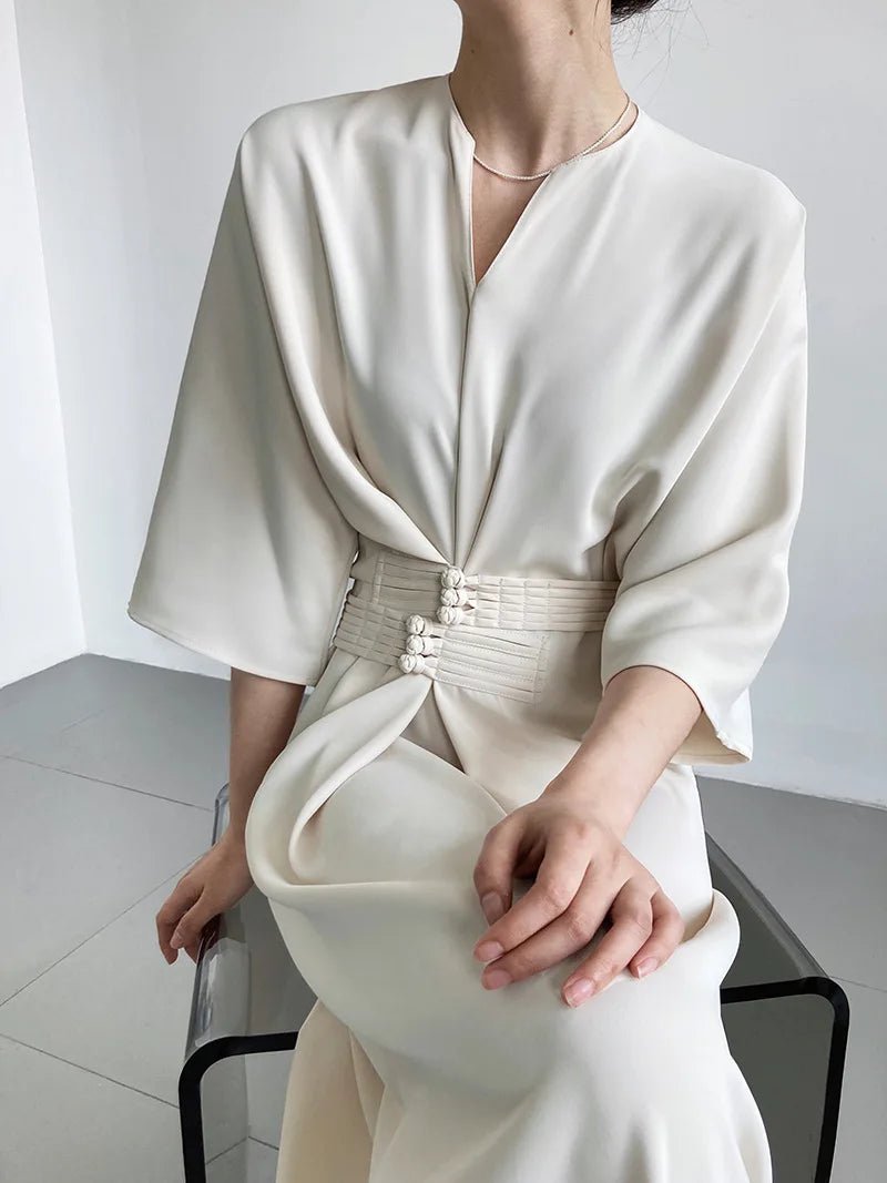 Long Sleeve V-neck Slim Waist Dress