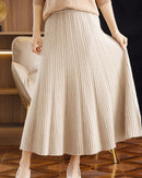 Elegant Pleated Wool A-Line Long Skirt