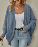 Solid Bat Sleeve Open-Front Loose Mid-Length Knit Cardigan