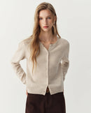 Rib-Trim Wool Crewneck Cardigan
