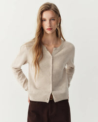 Rib-Trim Wool Crewneck Cardigan