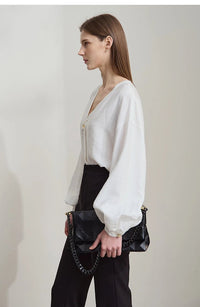 V-Neck Lyocell Loose Casual Blouse