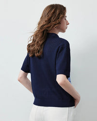 Hollow Floral Knit V-Neck Short-Sleeve Top