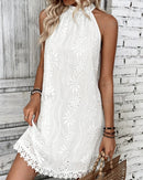 Eyelet Embroidered Halter Neck Dress