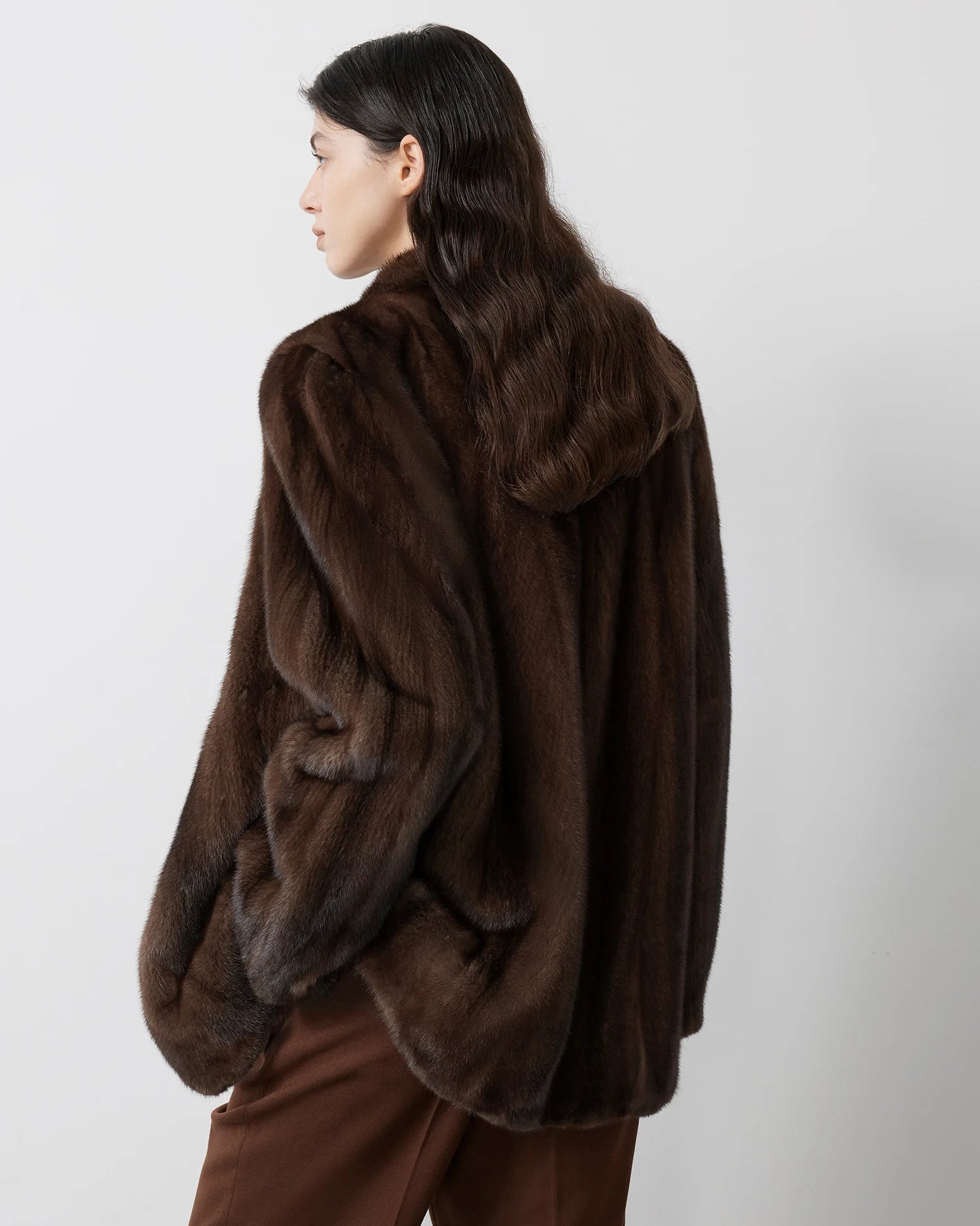 Faux Mink Fur Solid Stand Collar Pocket Short Coat