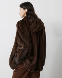 Faux Mink Fur Solid Stand Collar Pocket Short Coat