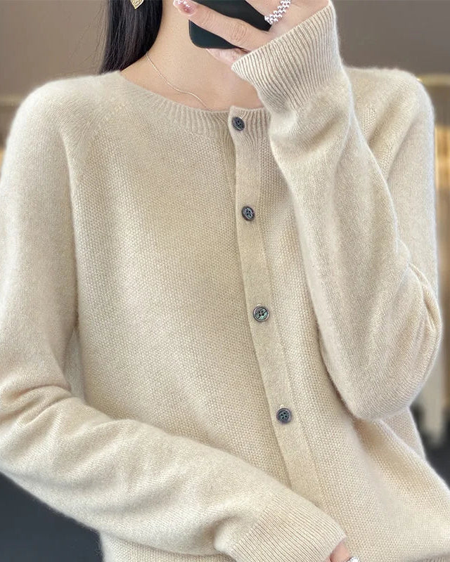 Pure Wool O-Neck Cardigan