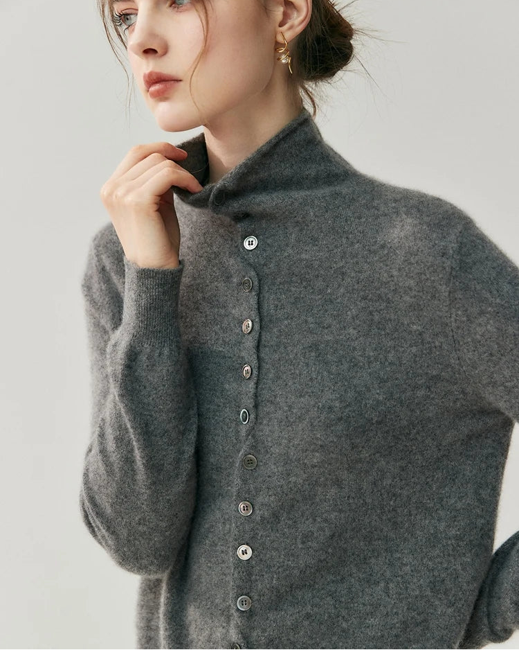Cashmere Reversible Turtleneck Cardigan Sweater