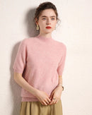 Cashmere Half-Sleeve Mock-Neck Sweater