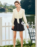 Elegant Lace V-Neck Bow Blouse