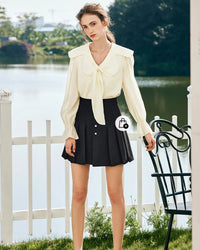Elegant Lace V-Neck Bow Blouse