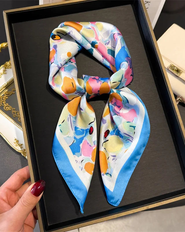 Floral Print Satin Square Scarf