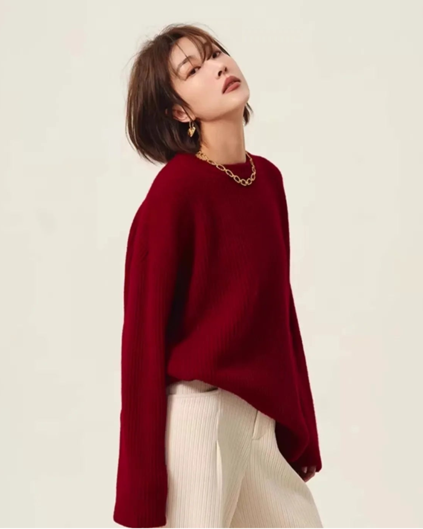 Crew Neck Cashmere Loose Retro Sweater
