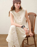 Linen Cut-Out Embroidered Sleeveless Top