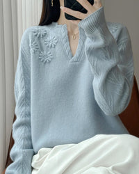 Floral-Embroidered Wool Sweater