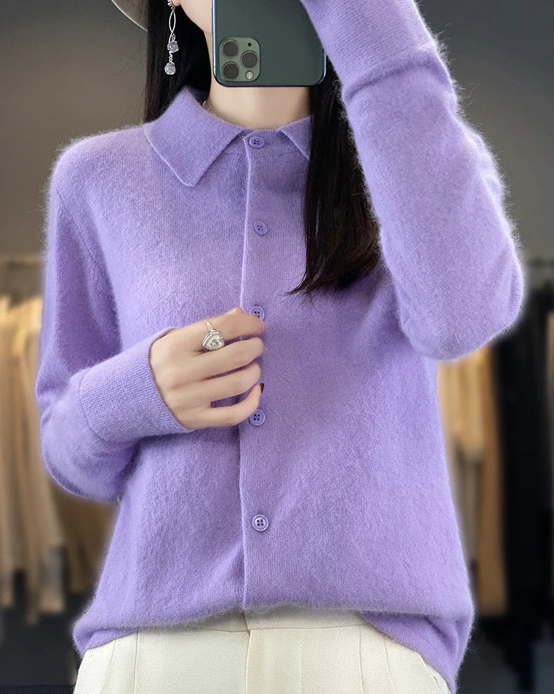 Mink Cashmere Polo Cardigan