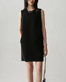 Round-Neck Sleeveless Satin Straight-Cut Dress