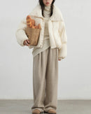 Plush Pleated Wide-Leg Trousers