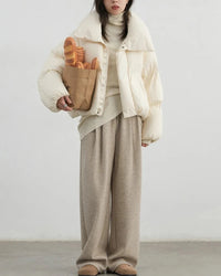 Plush Pleated Wide-Leg Trousers