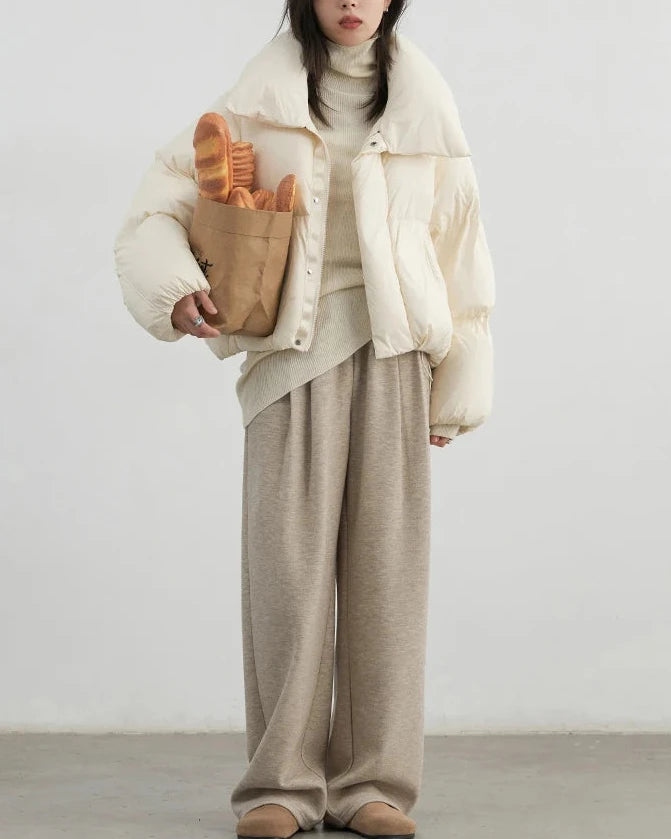 Plush Pleated Wide-Leg Trousers