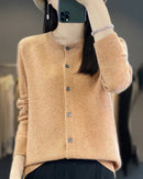 Wool O-Neck Seamless Single-Breasted Open Cardigan Sweater