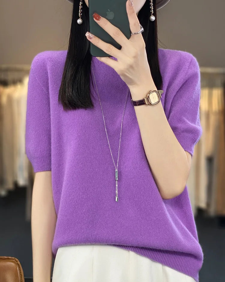 Extrafine Merino Wool Short-Sleeve Sweater