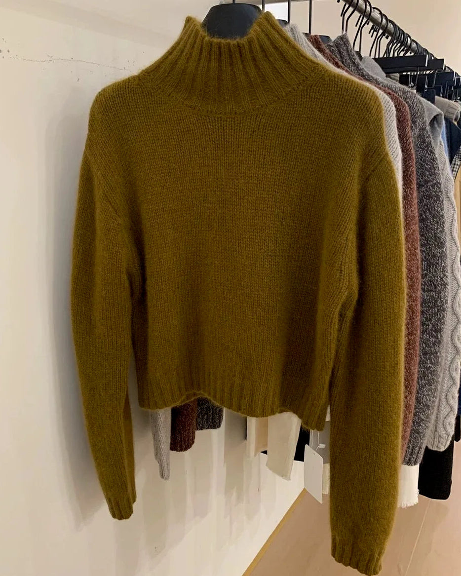 Short Cashmere Mock-Neck Sweater