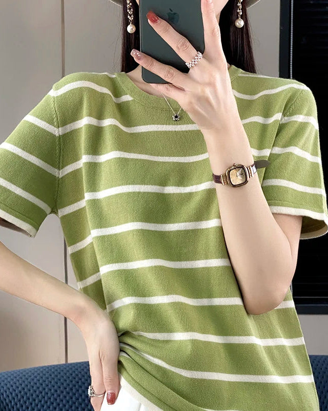 Casual Cotton Patchwork Short Sleeve Top
