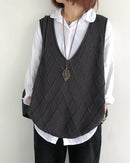 Oversized V-Neck Hollow Knit Vest