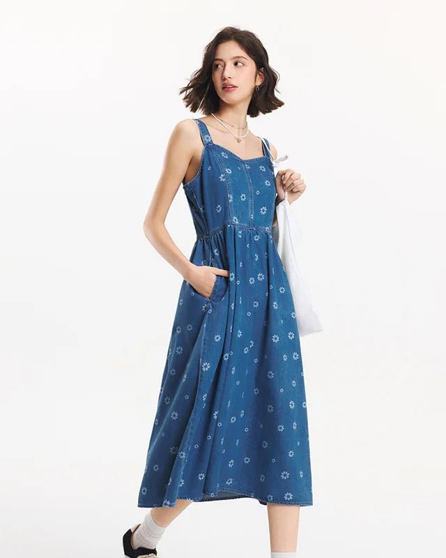 New Full-Print Refreshing Denim Maxi Dress