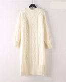 Mock-Neck Ribbed Knit Midi Sweater Dress