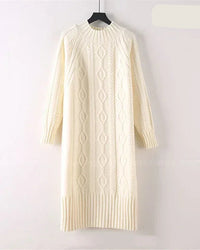 Mock-Neck Ribbed Knit Midi Sweater Dress