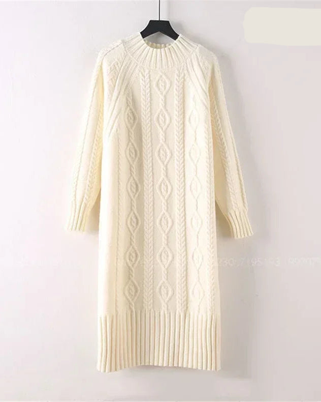 Mock-Neck Ribbed Knit Midi Sweater Dress